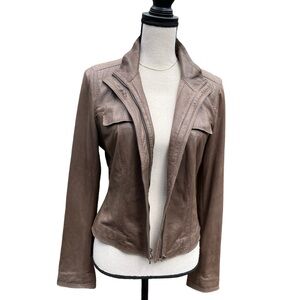 Brown Leather Jacket Elie Tahari - Women’s Medium Genuine Leather